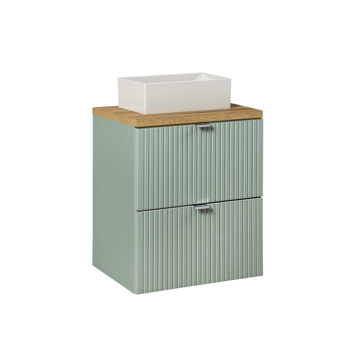 Meuble simple vasque 50cm 2 tiroirs Jade Vert et Bois
