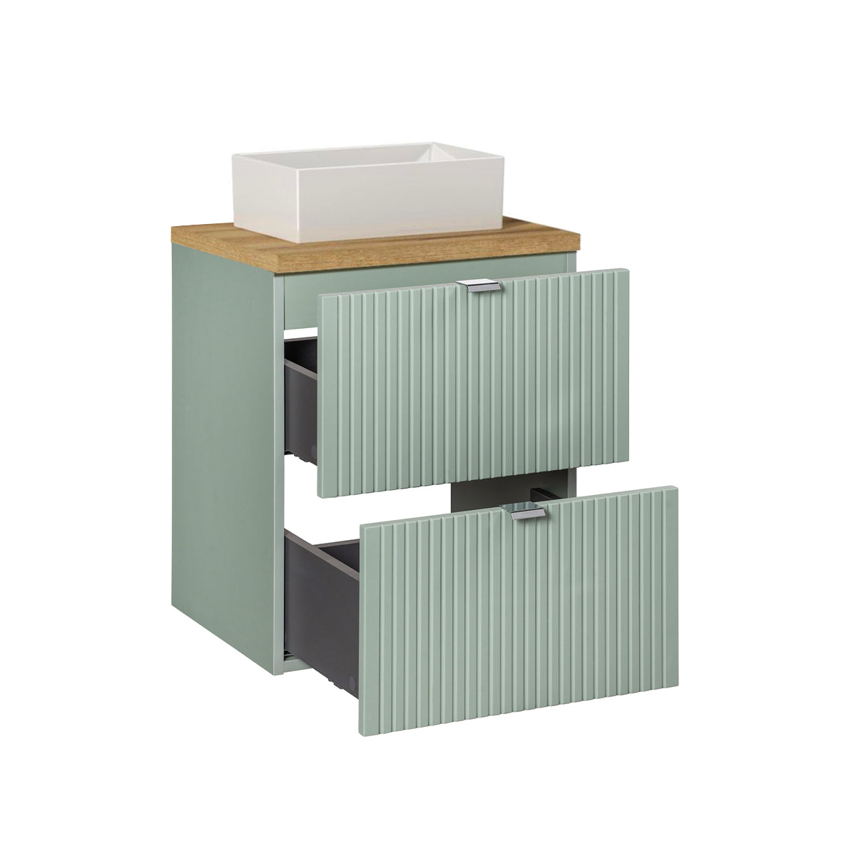 Ensemble meuble simple vasque 50cm 2 tiroirs et colonne Jade Vert et Bois - vue 4