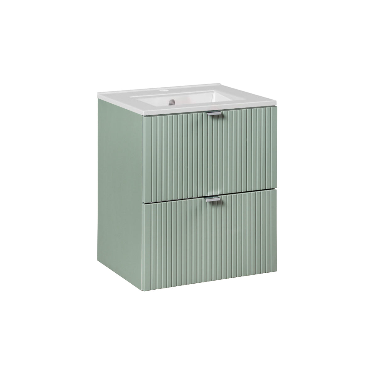 Ensemble meuble simple vasque encastrée 50cm 2 tiroirs et colonne Jade Vert et Bois - vue 3