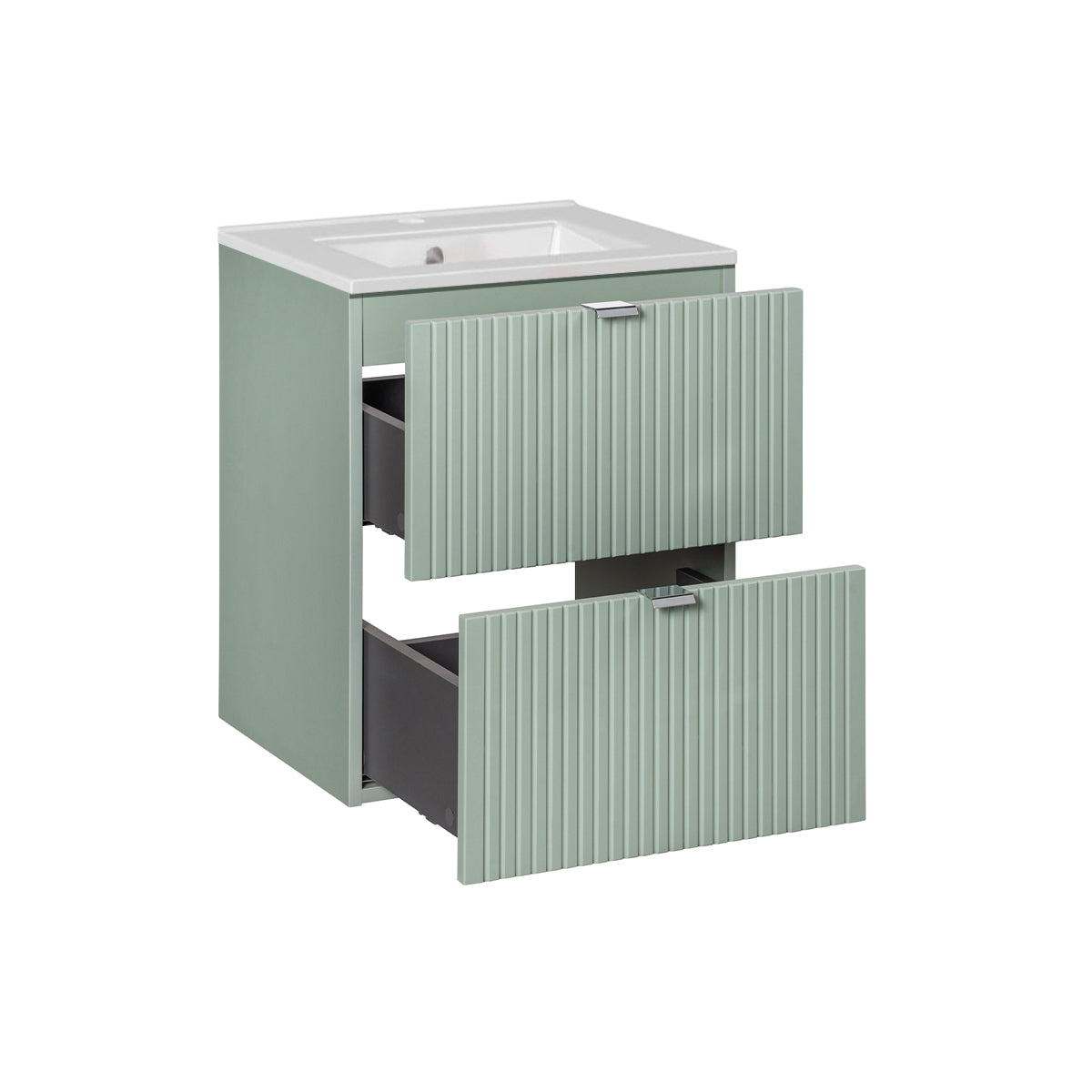 Meuble simple vasque encastrée 50cm 2 tiroirs Jade Vert - vue 2