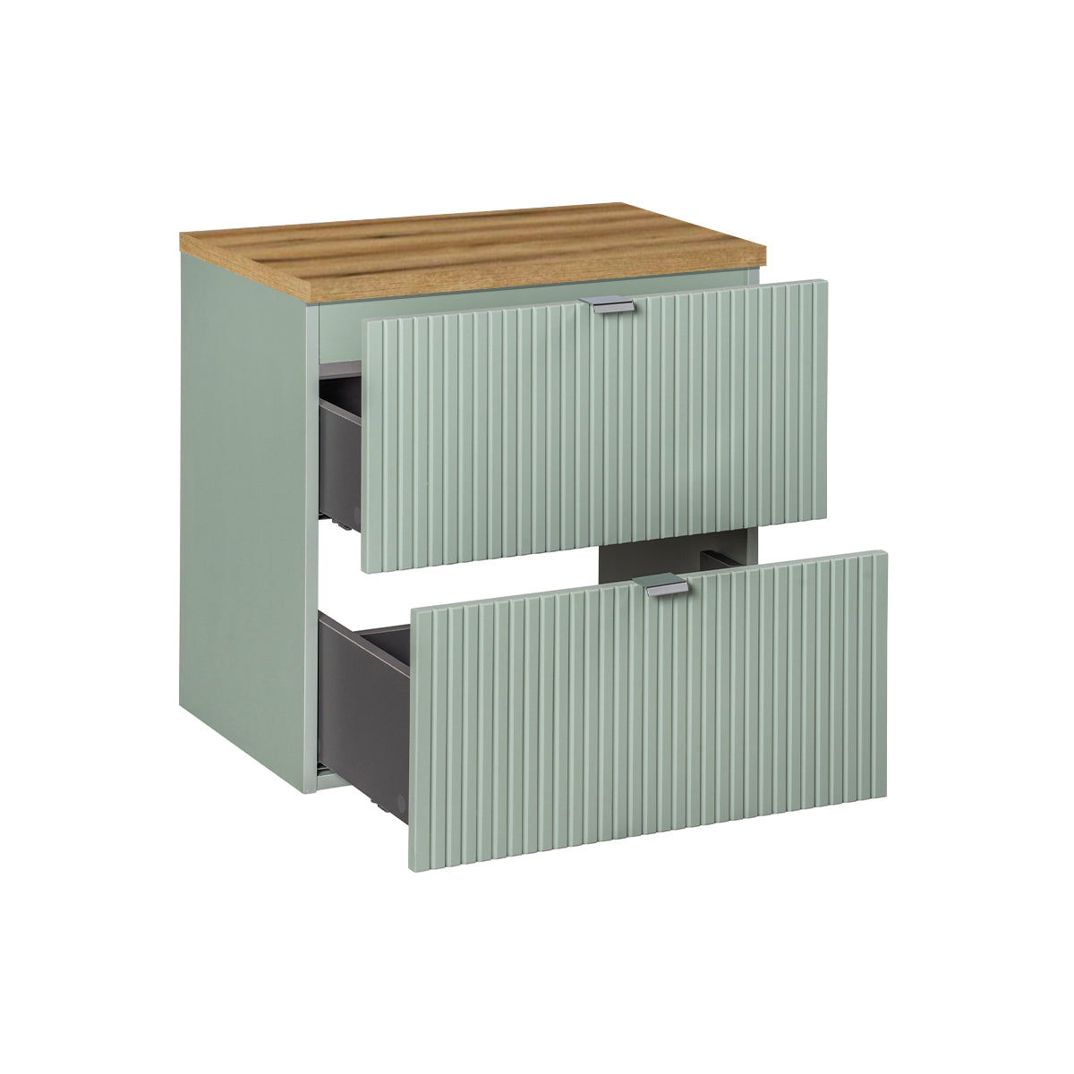 Meuble sous-vasque 60cm 2 tiroirs plan de toilette Jade Vert et Bois - vue 2