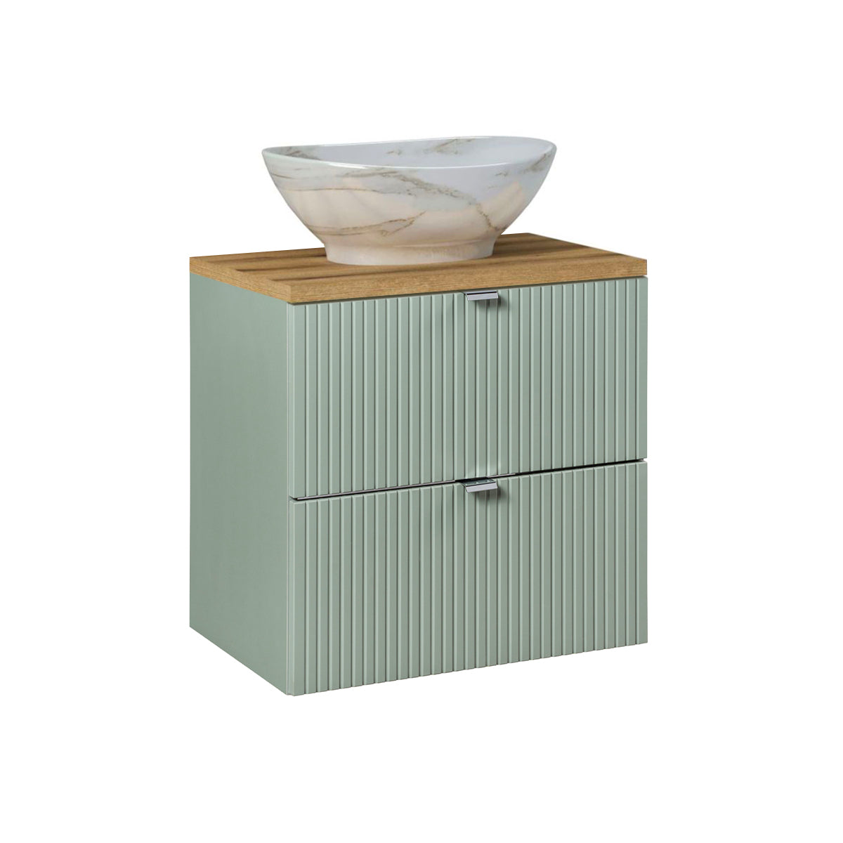 Meuble simple vasque 60cm 2 tiroirs Jade Vert et Bois
