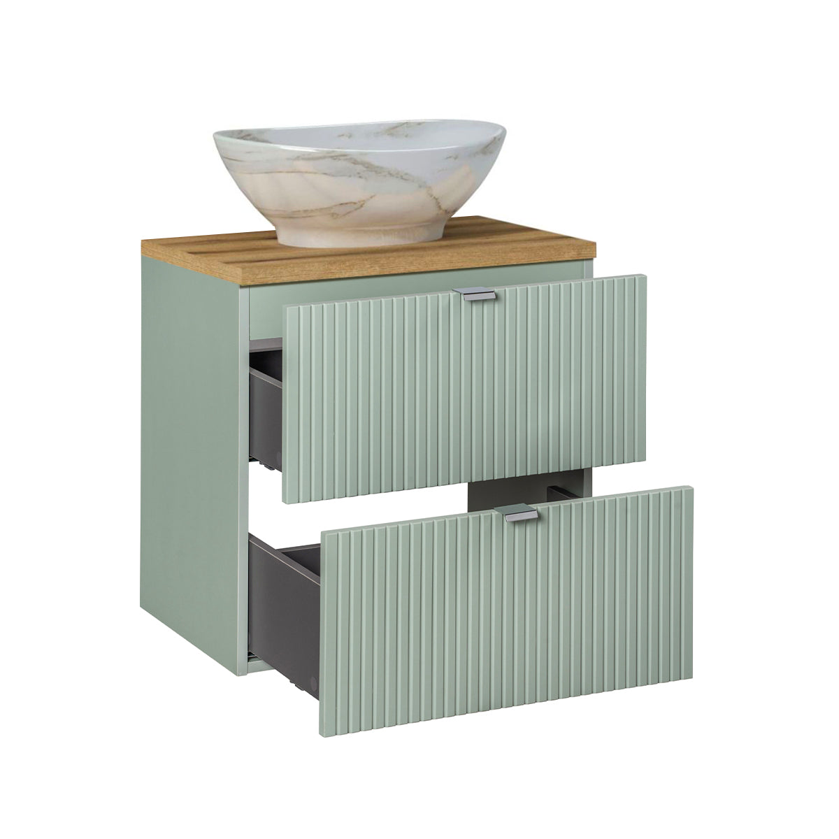 Meuble simple vasque 60cm 2 tiroirs Jade Vert et Bois - vue 2