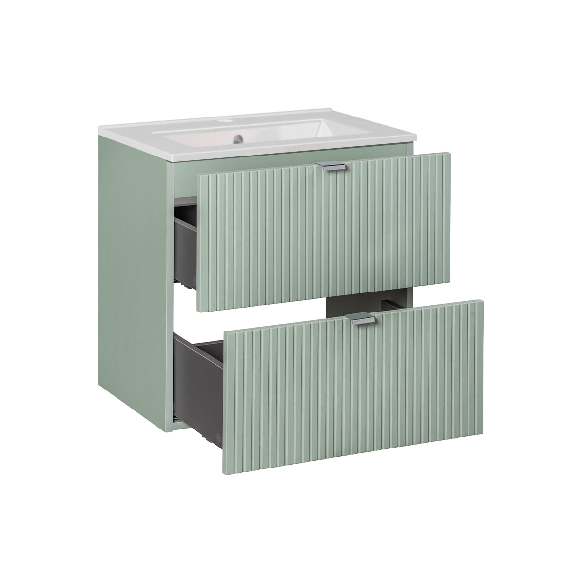 Meuble simple vasque encastrée 60cm 2 tiroirs Jade Vert - vue 2