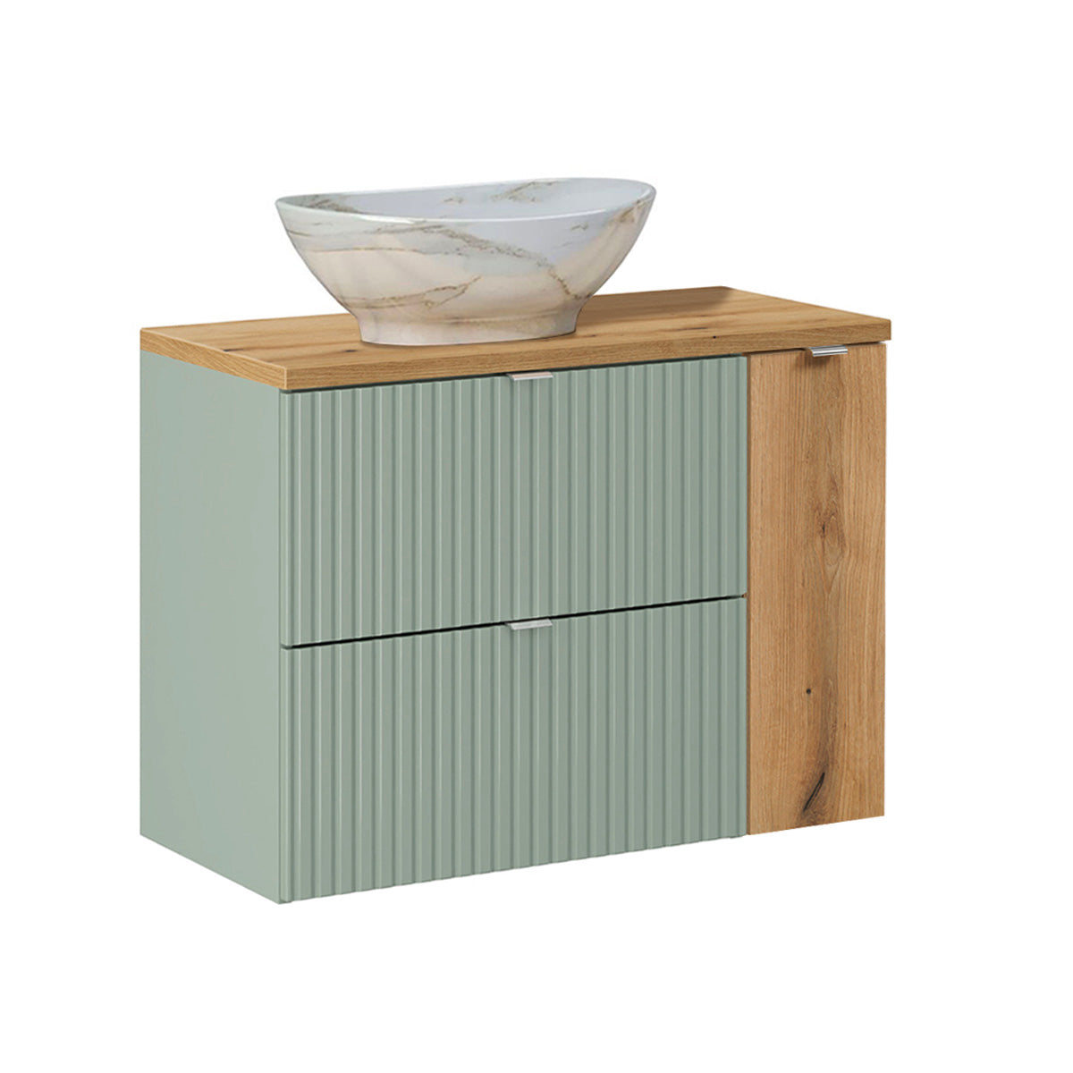 Ensemble meuble simple vasque 80cm et colonne Jade Vert et Bois - vue 3