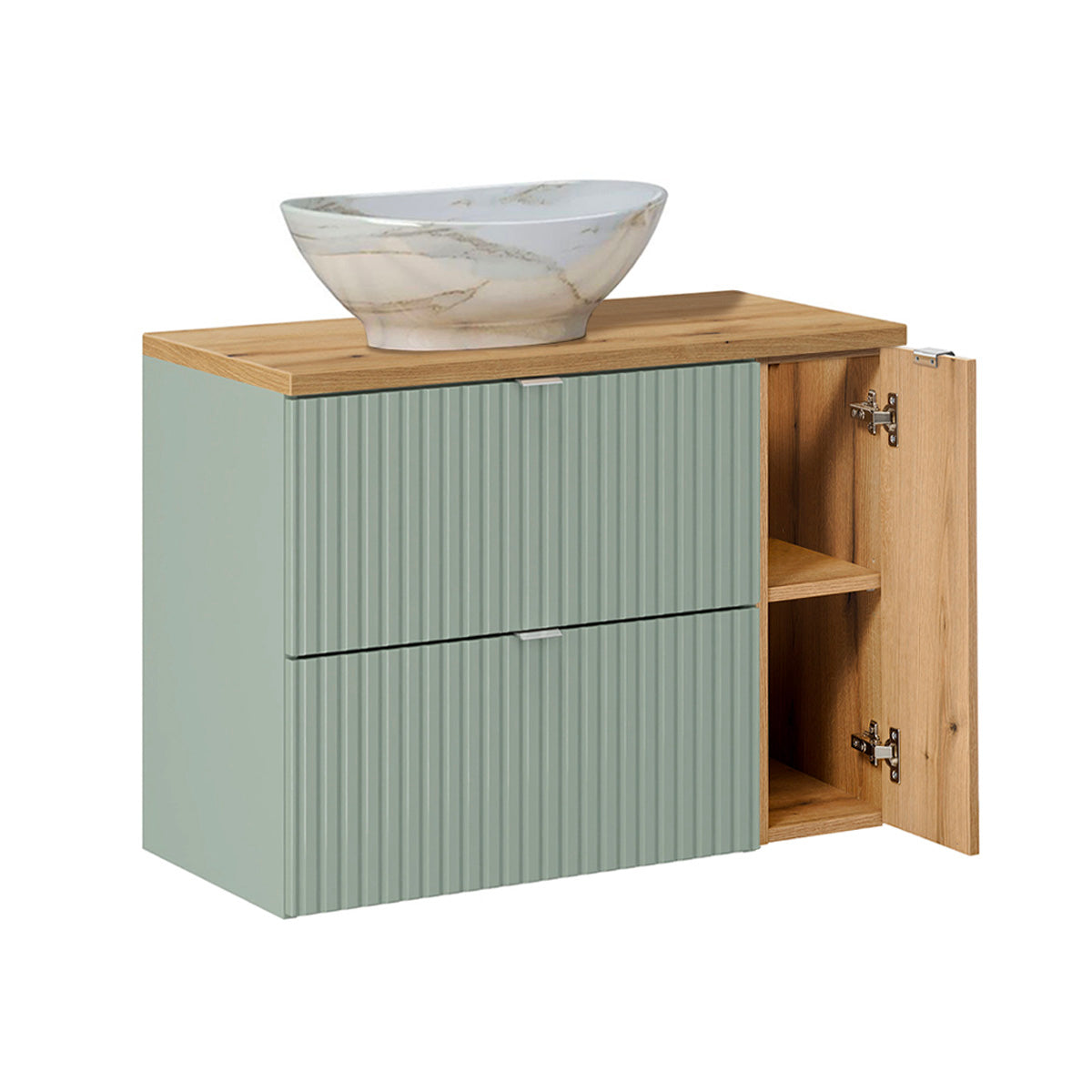 Ensemble meuble simple vasque 80cm et colonne Jade Vert et Bois - vue 4