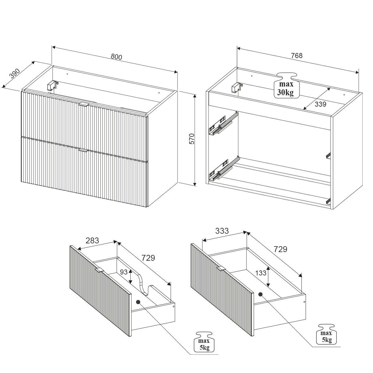 Meuble sous-vasque 100cm 2 tiroirs 2 niches Jade Vert et Bois - vue 4