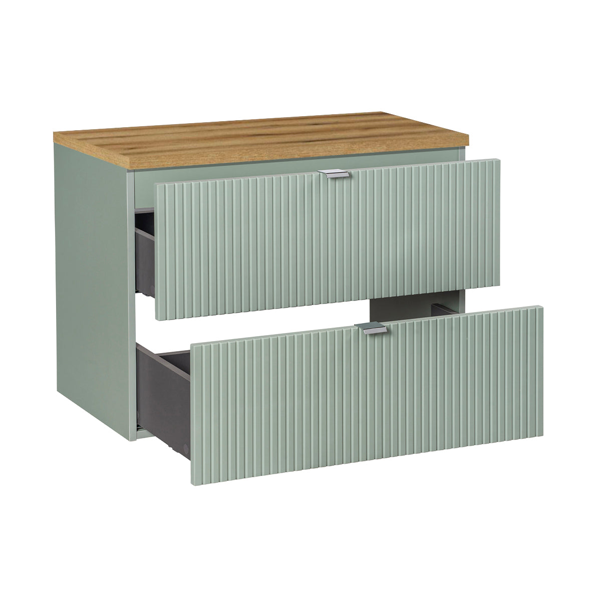 Meuble sous-vasque 80cm 2 tiroirs plan de toilette Jade Vert et Bois - vue 2
