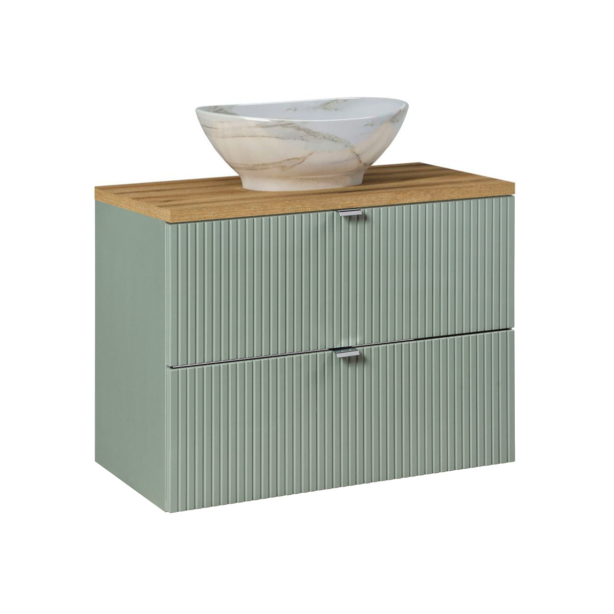 Meuble simple vasque 80cm 2 tiroirs Jade Vert et Bois