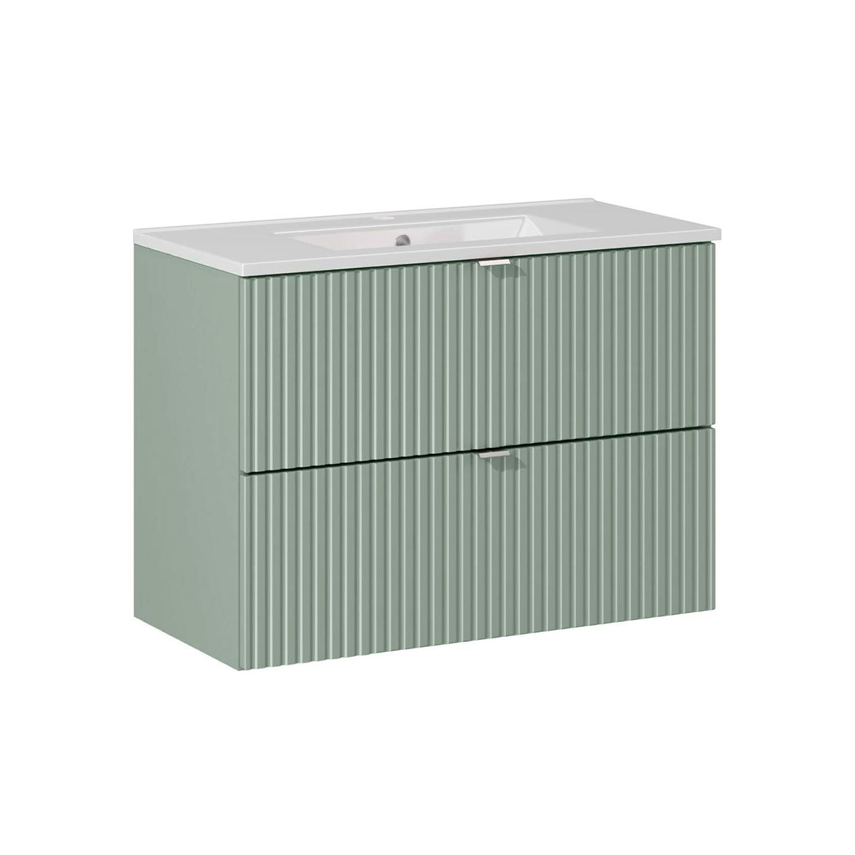 Meuble simple vasque encastrée 80cm 2 tiroirs Jade Vert