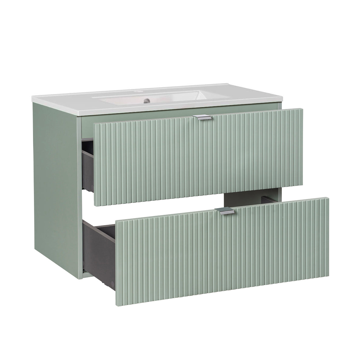 Meuble simple vasque encastrée 80cm 2 tiroirs Jade Vert - vue 2