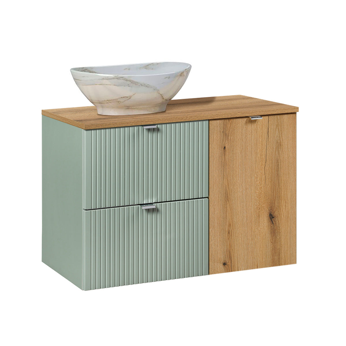 Meuble simple vasque 90cm panier à linge Jade Vert et Bois - vue 2