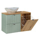 Meuble simple vasque 90cm panier à linge Jade Vert et Bois