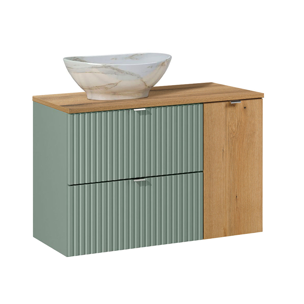 Ensemble meuble simple vasque 90cm et colonne Jade Vert et Bois - vue 3