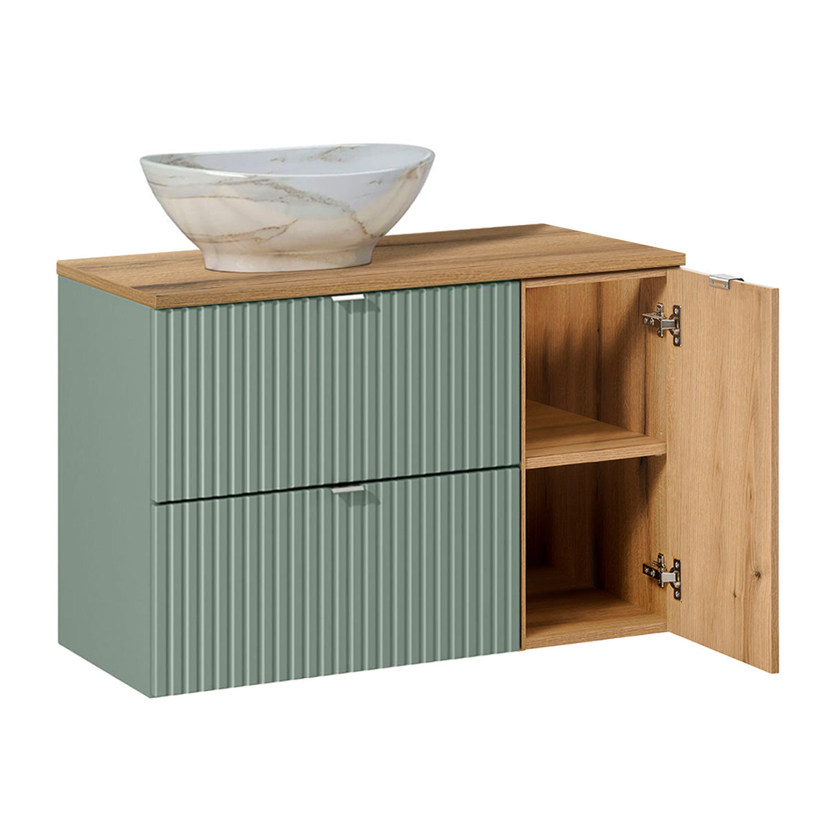 Meuble simple vasque 90cm Jade Vert et Bois - vue 2