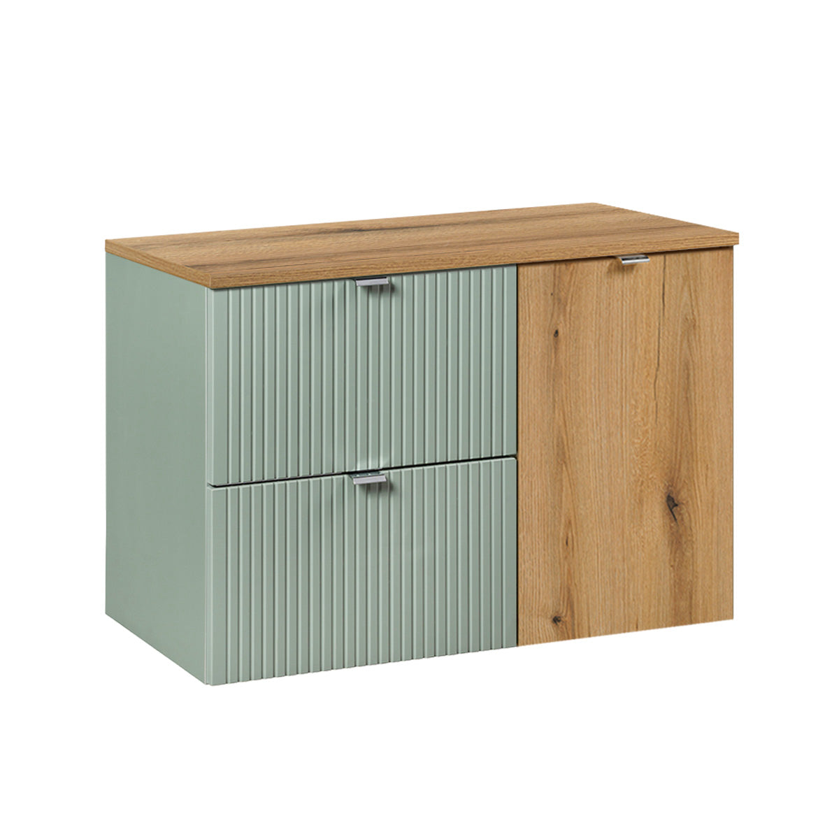Meuble sous-vasque 90cm panier à linge Jade Vert et Bois - vue 2