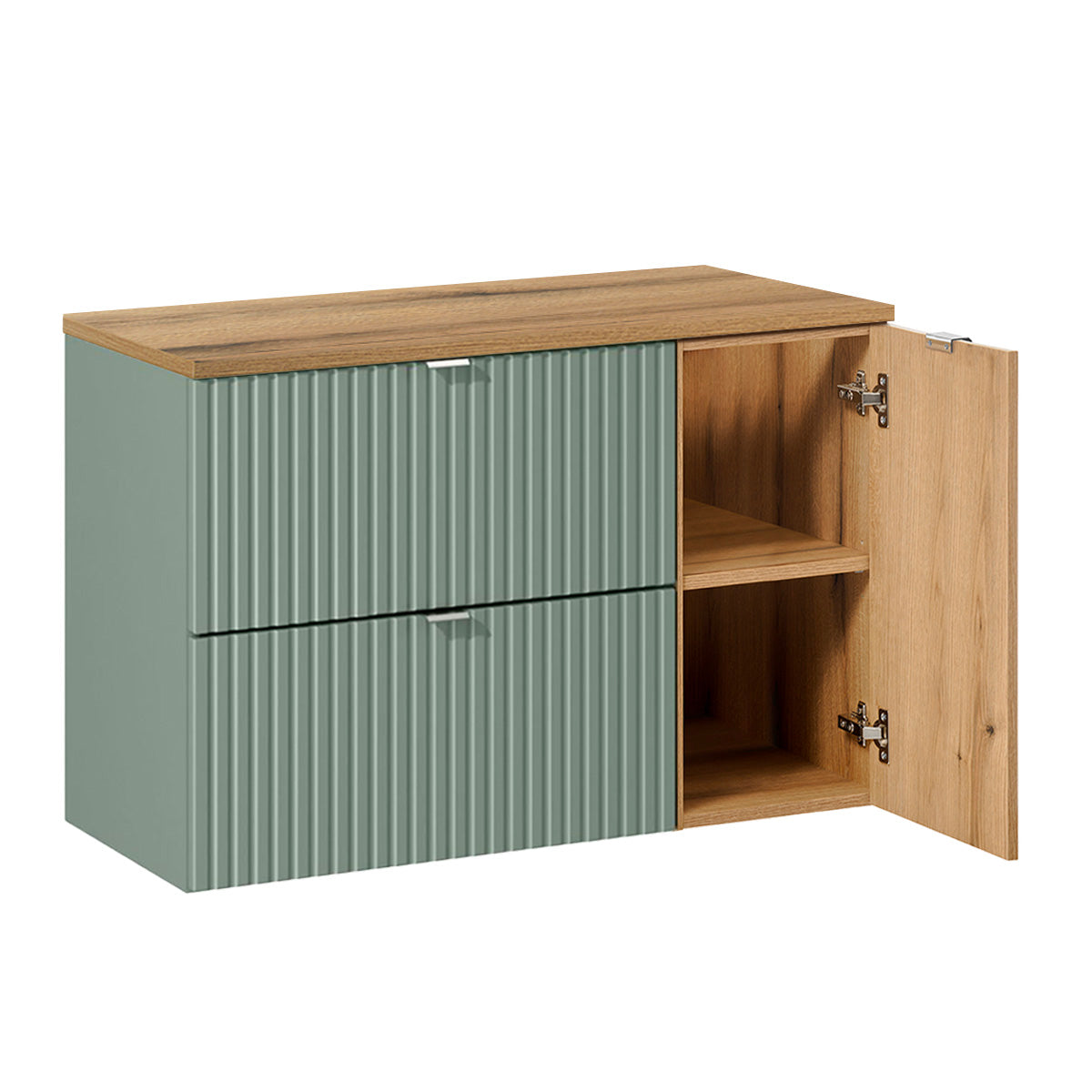 Meuble sous-vasque 90cm Jade Vert et Bois - vue 2