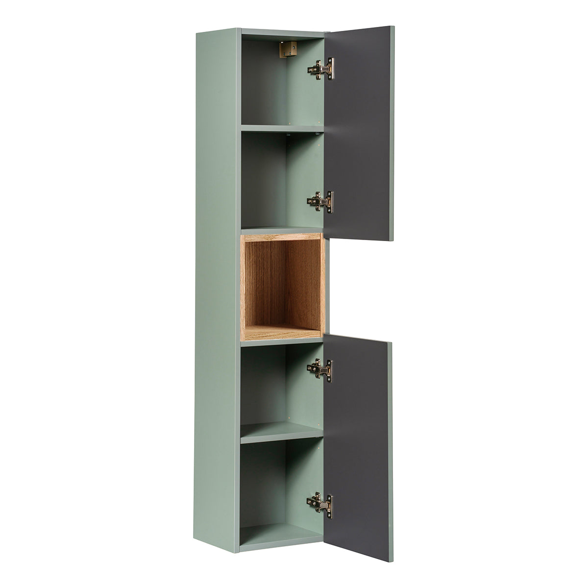 Ensemble meuble double vasque 140cm 4 tiroirs colonne et 3 armoires murales Jade Vert et Bois - vue 5