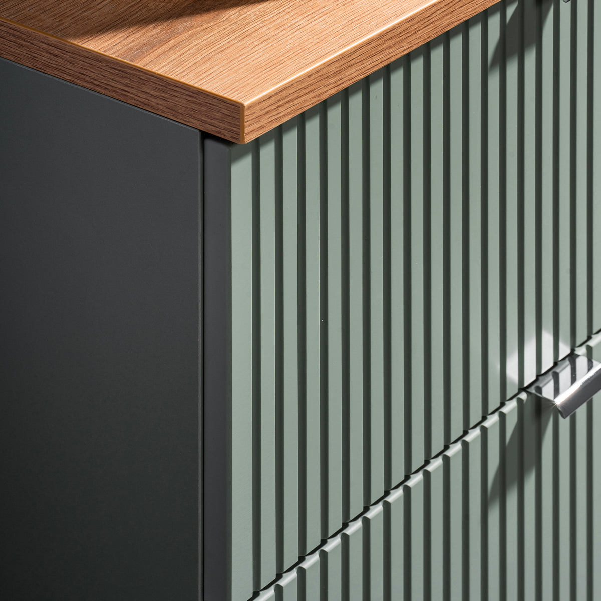 Meuble sous-vasque 60cm 2 tiroirs plan de toilette Jade Vert et Bois - vue 5