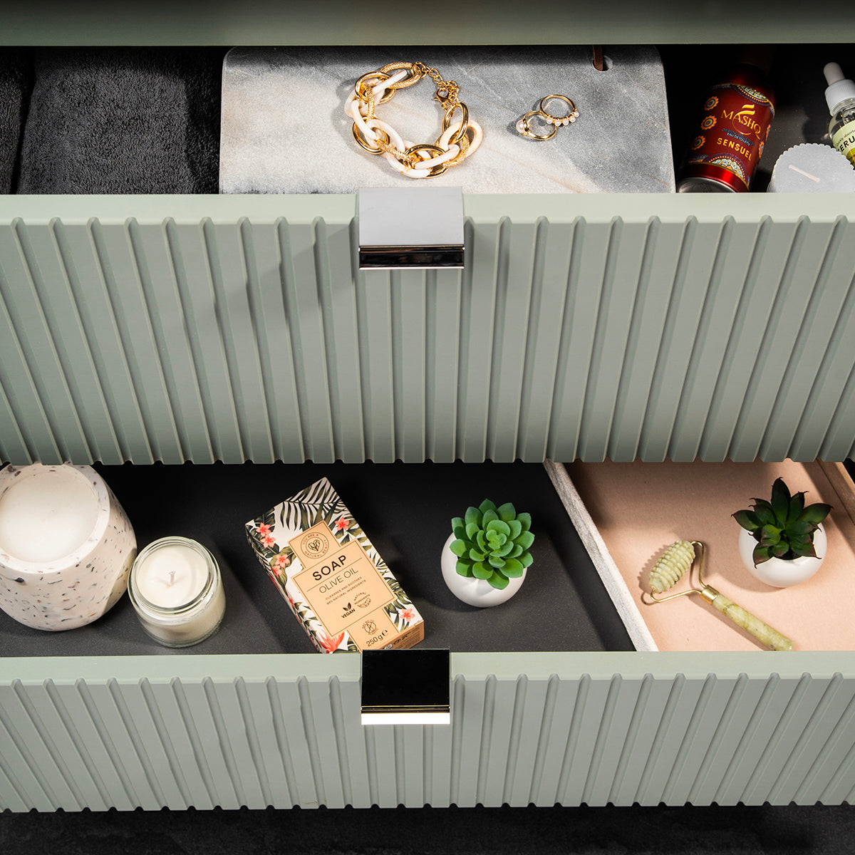 Meuble sous-vasque 60cm 2 tiroirs Jade Vert - vue 6