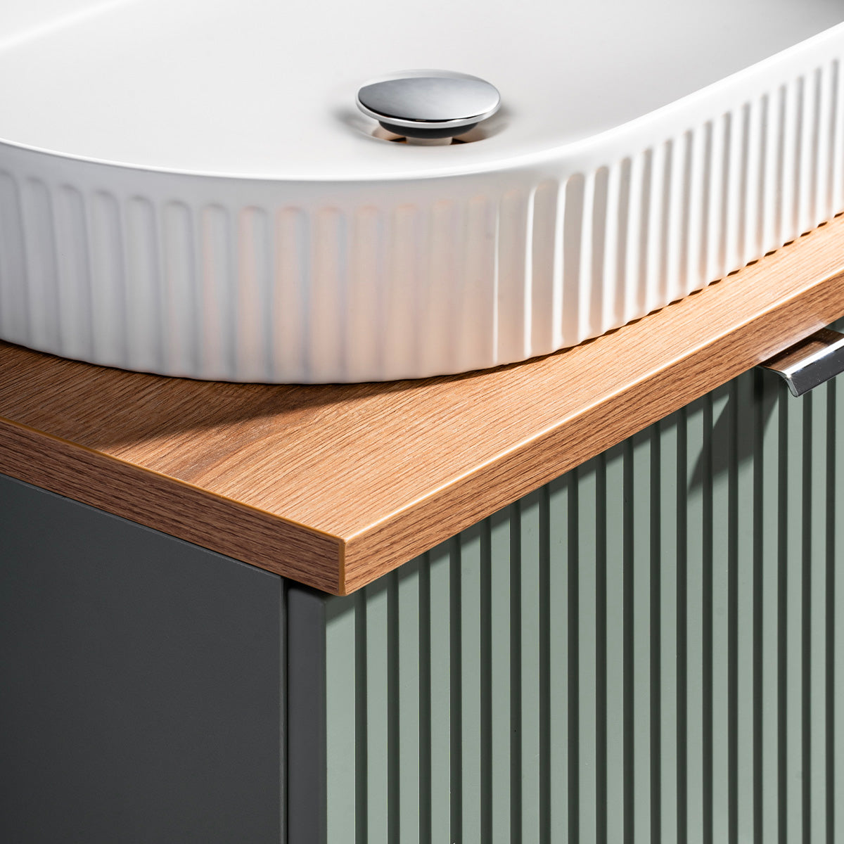 Ensemble meuble double vasque 160cm panier à linge et colonne Jade Vert et Bois - Vasques ovales - vue 8