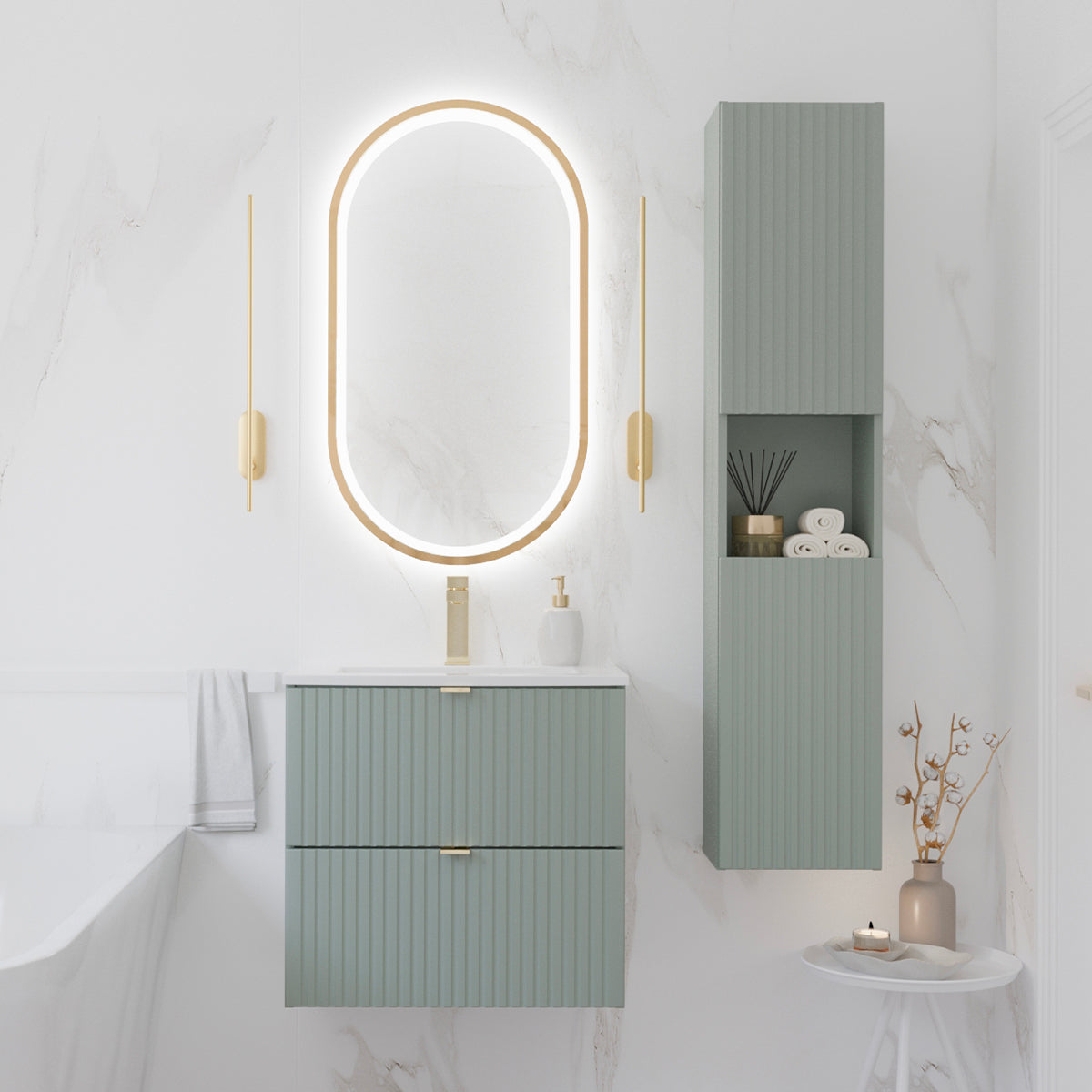 Meuble sous-vasque 60cm 2 tiroirs Jade Vert - vue 5