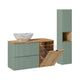 Ensemble meuble simple vasque 100cm panier à linge et colonne Jade Vert et Bois