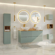 Ensemble meuble double vasque 120cm 4 tiroirs colonne et 3 armoires murales Jade Vert et Bois