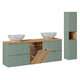 Ensemble meuble double vasque 160cm panier à linge et colonne Jade Vert et Bois