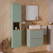 Ensemble meuble simple vasque 50cm 2 tiroirs et colonne Jade Vert et Bois