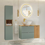Ensemble meuble simple vasque 90cm et colonne Jade Vert et Bois