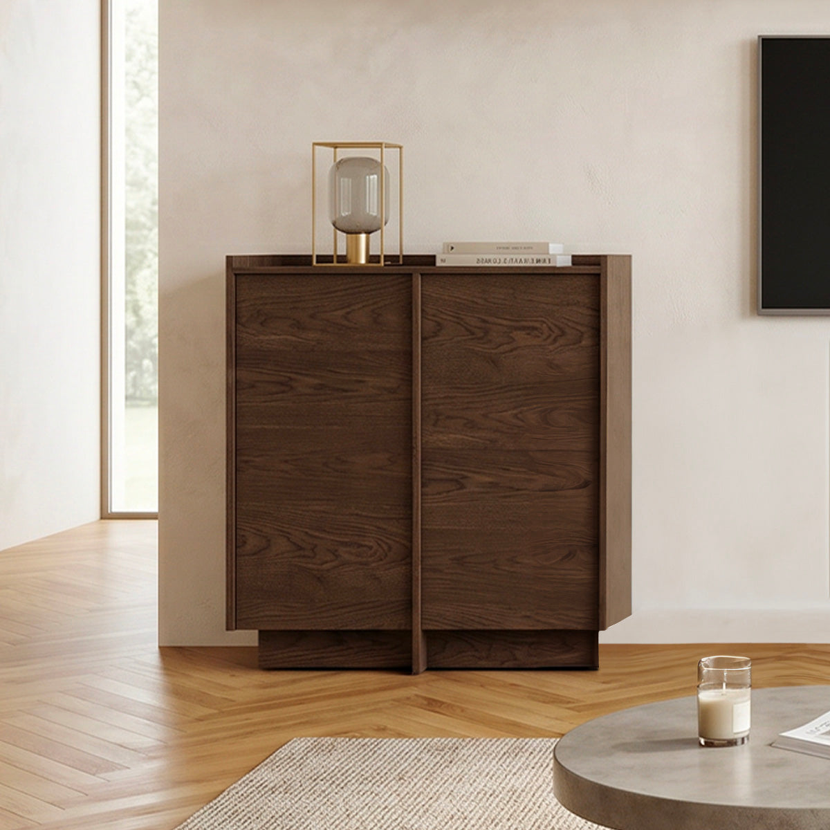 Buffet haut 2 portes Japandi Bois foncé - vue 2