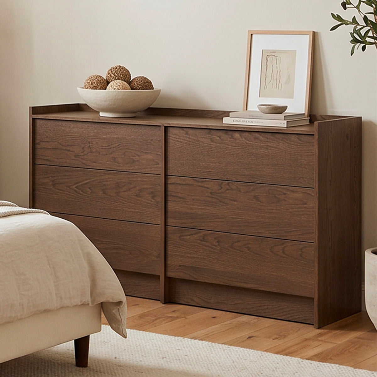 Commode 6 tiroirs Japandi Bois foncé - vue 2