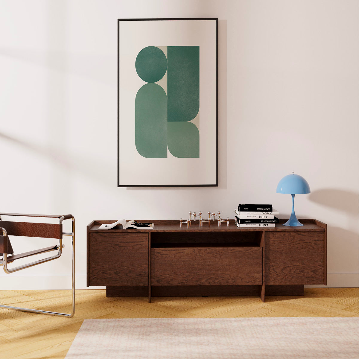 Meuble TV 2 portes 175 cm Japandi Bois foncé - vue 2