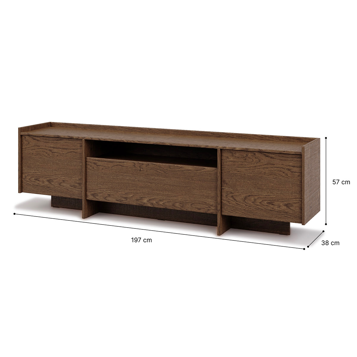 Meuble TV 2 portes 200 cm Japandi Bois foncé - vue 4