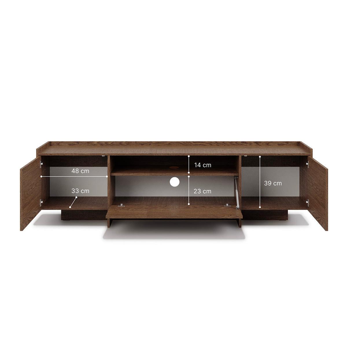 Meuble TV 2 portes 200 cm Japandi Bois foncé - vue 5