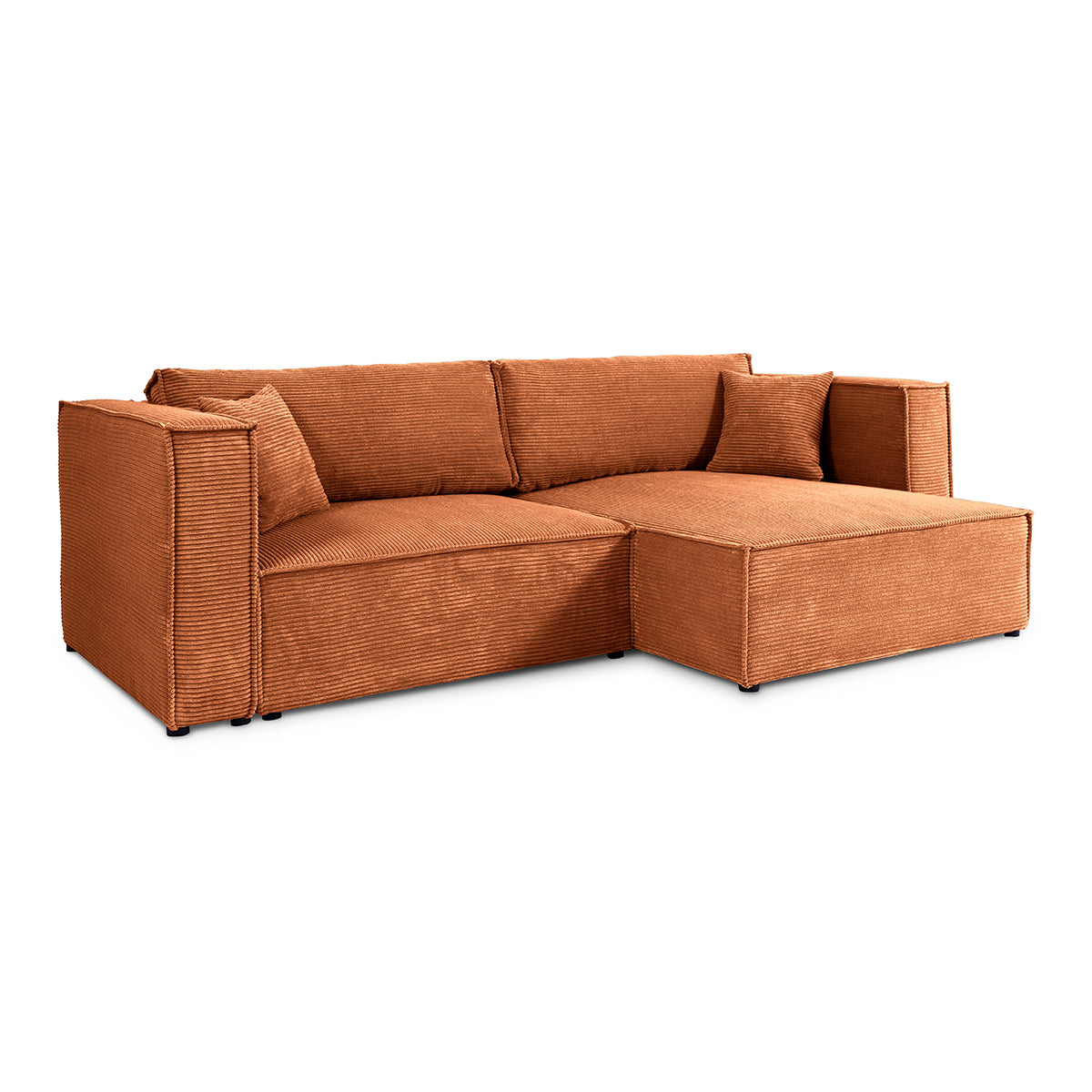 Canapé d'angle réversible convertible 3 places Jimmy velours côtelé Terracotta