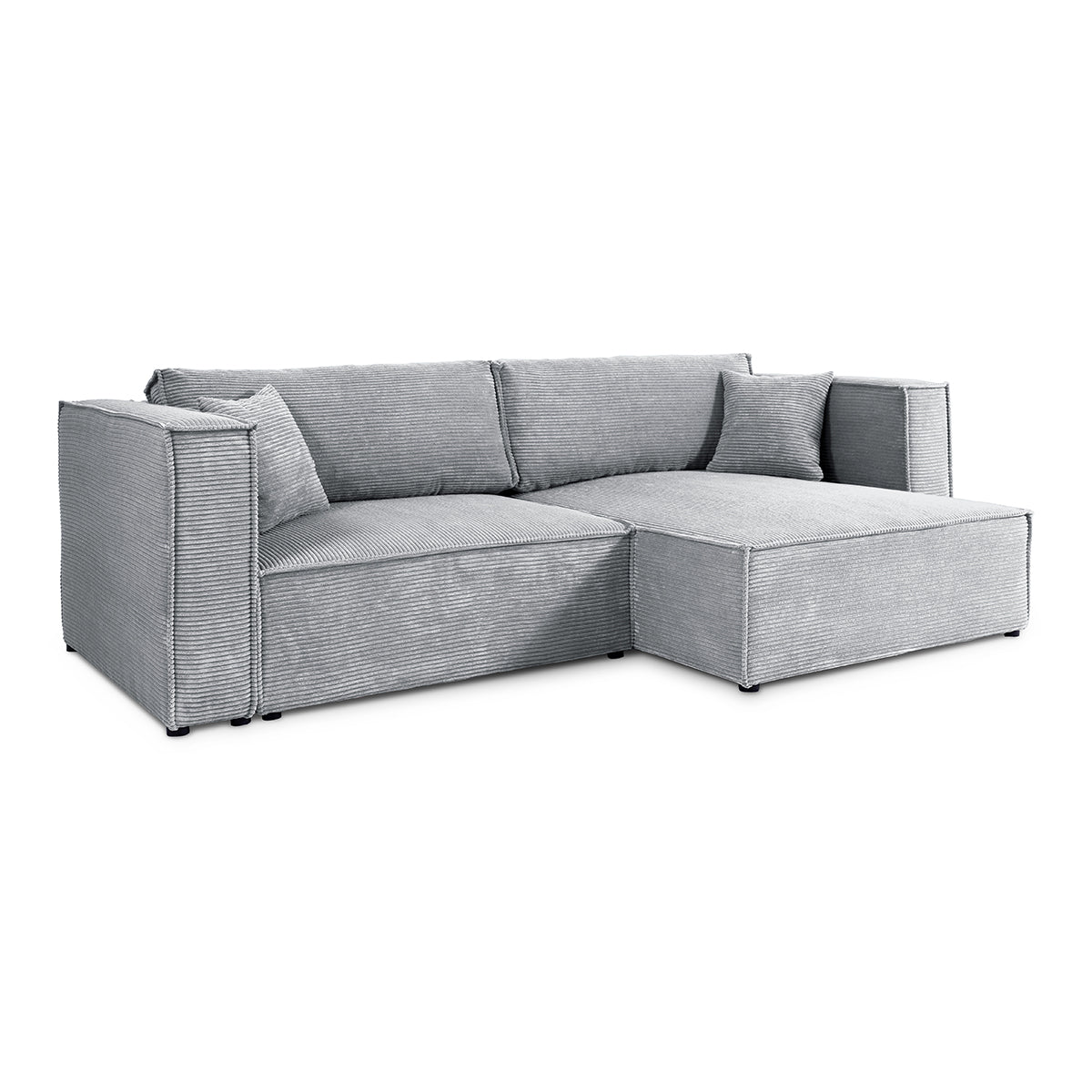 Canapé d'angle réversible convertible 3 places Jimmy velours côtelé Gris Clair