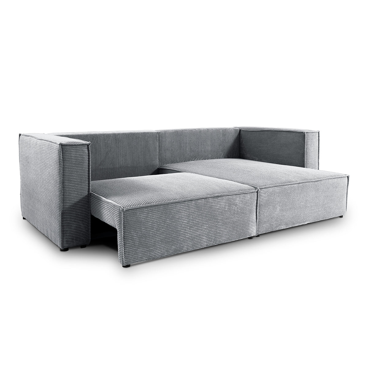 Canapé d'angle réversible convertible 3 places Jimmy velours côtelé Gris Clair - vue 4