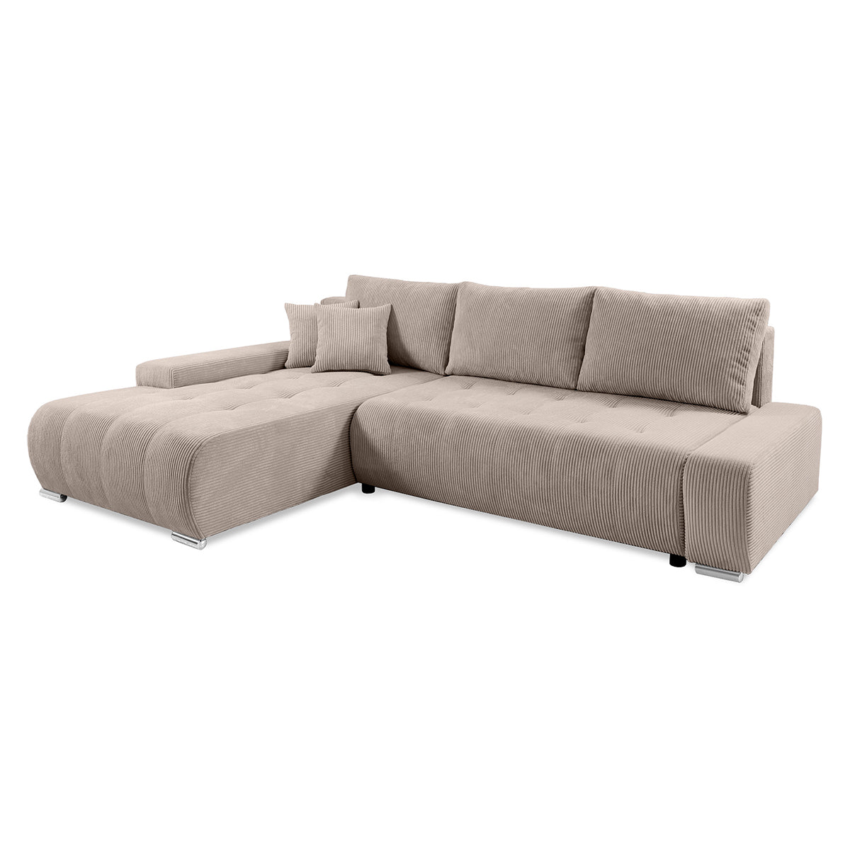Canapé d'angle convertible gauche 4 places coffre Jonas velours côtelé Taupe