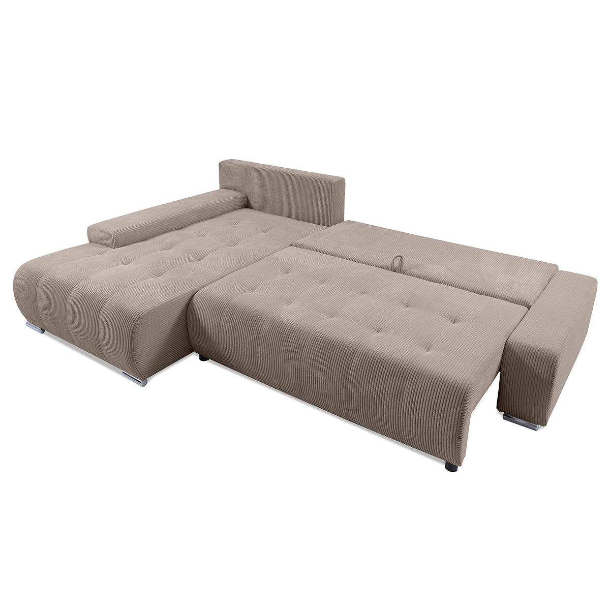 Canapé d'angle convertible gauche 4 places coffre Jonas velours côtelé Taupe - vue 3