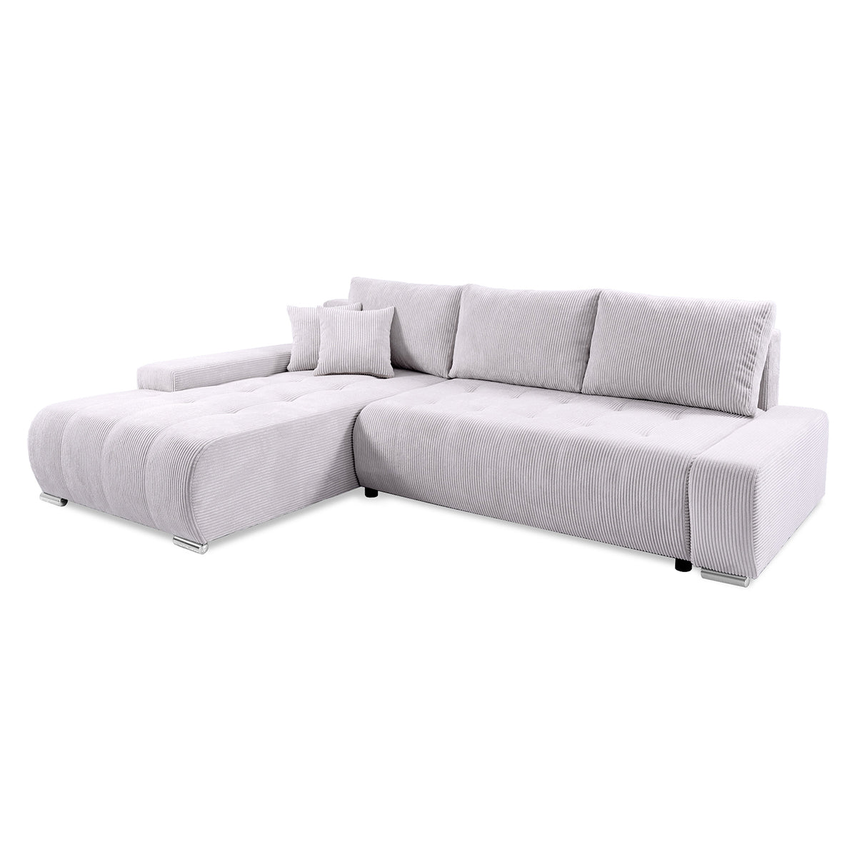 Canapé d'angle convertible gauche 4 places coffre Jonas velours côtelé Blanc Cassé