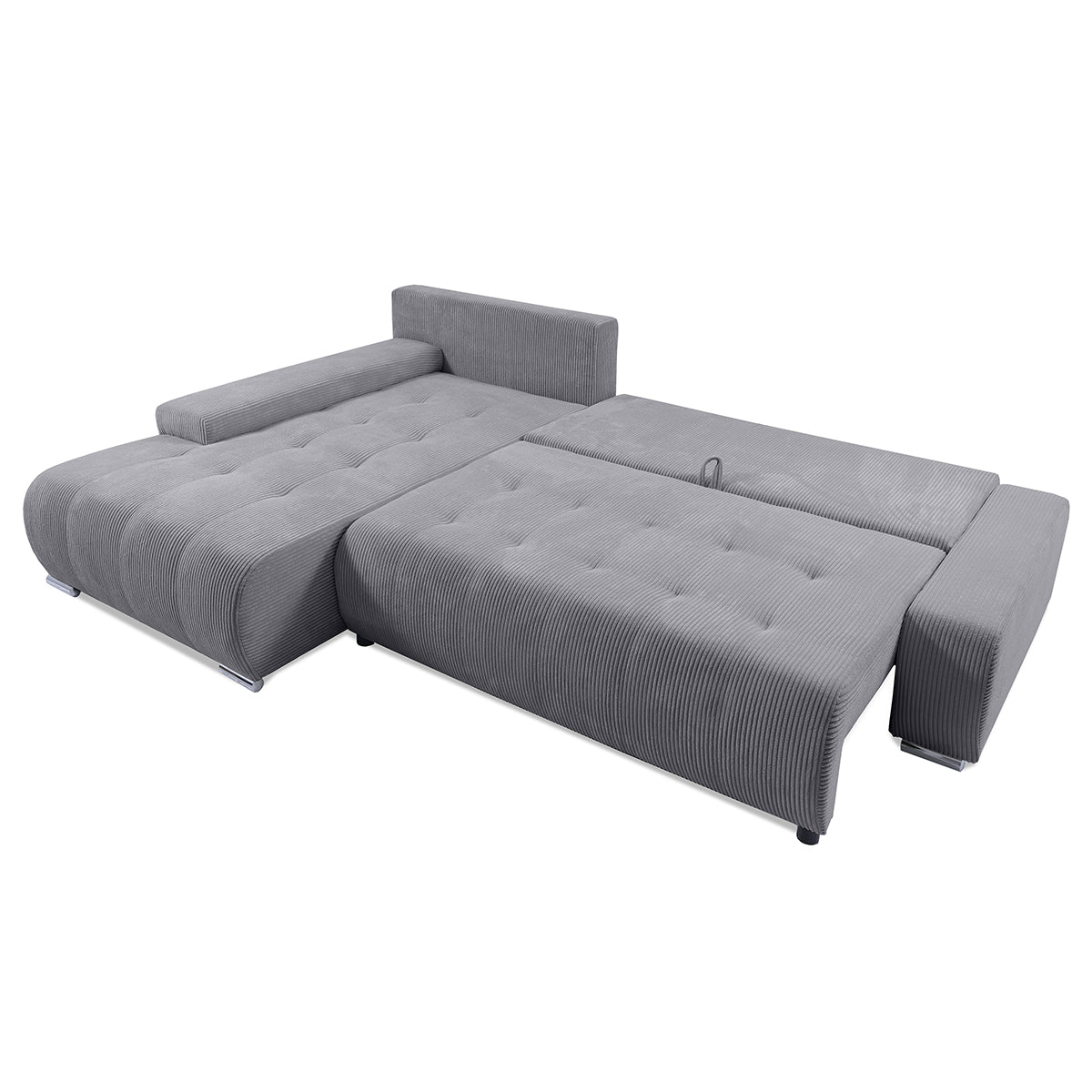 Canapé d'angle convertible gauche 4 places coffre Jonas velours côtelé Gris Clair - vue 3