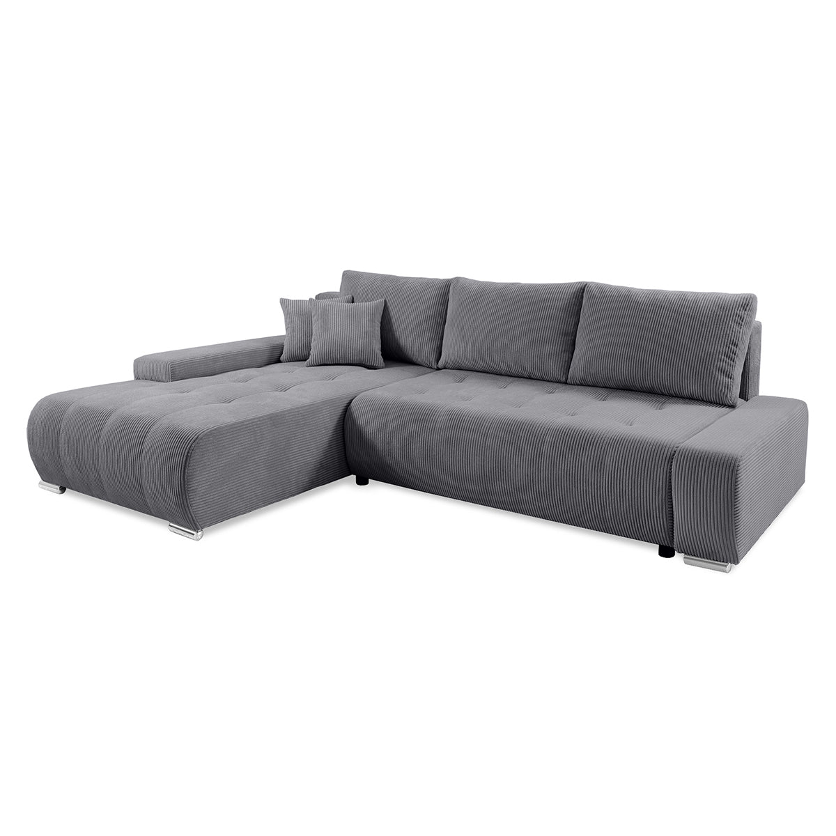 Canapé d'angle convertible gauche 4 places coffre Jonas velours côtelé Gris