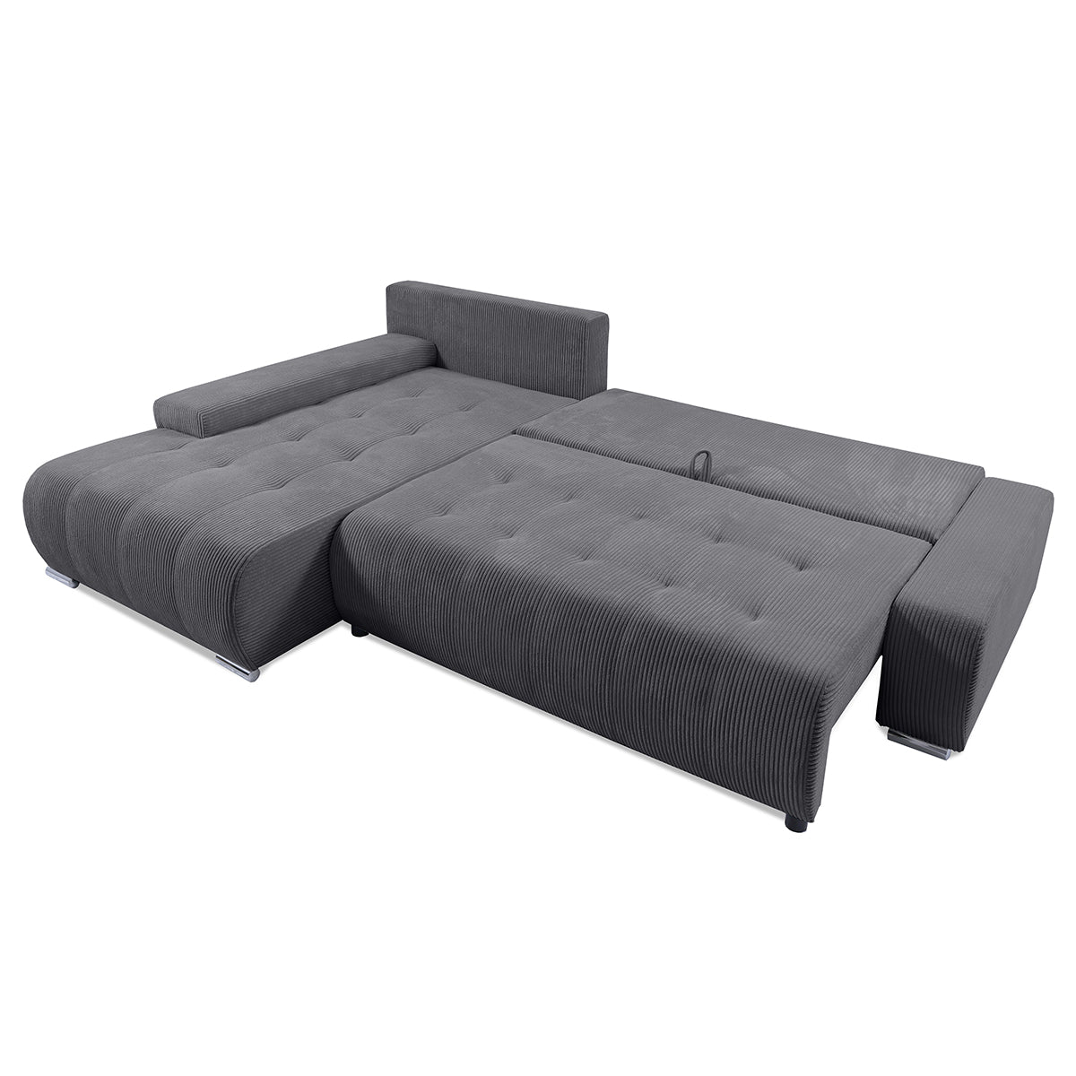 Canapé d'angle convertible gauche 4 places coffre Jonas velours côtelé Gris - vue 3