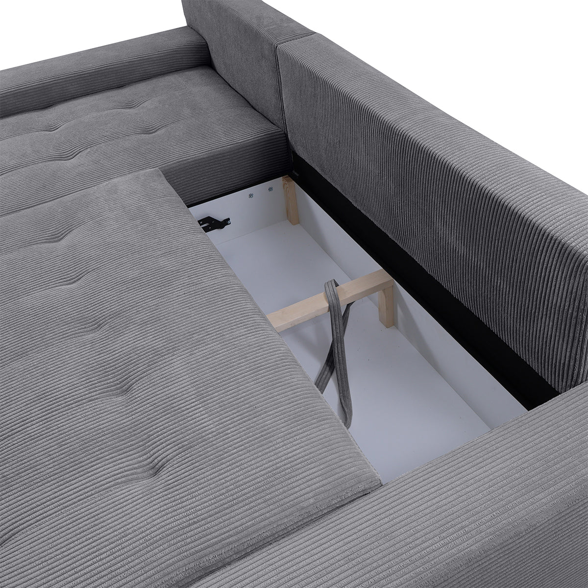 Canapé d'angle convertible gauche 4 places coffre Jonas velours côtelé Gris - vue 4
