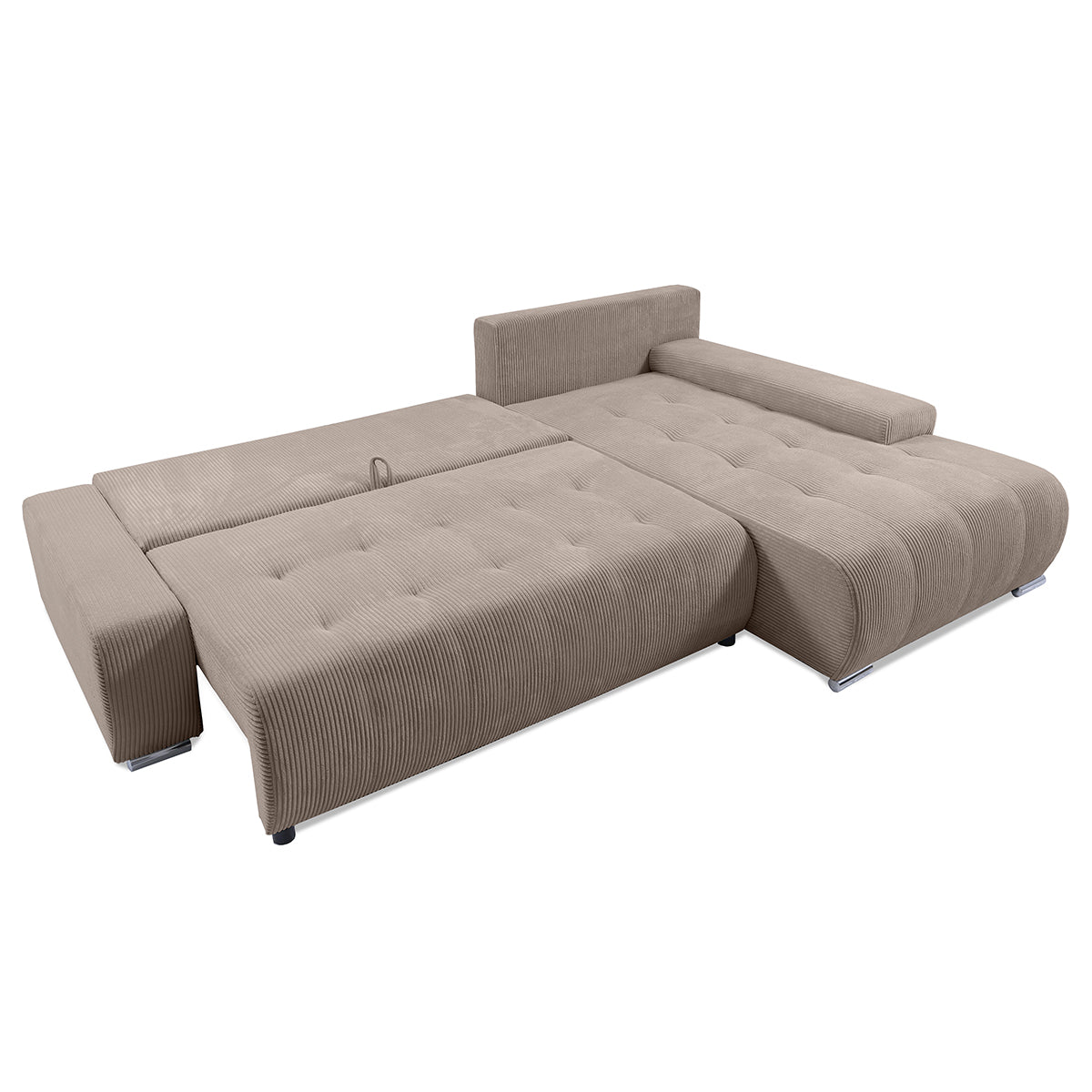 Canapé d'angle convertible droit 4 places coffre Jonas velours côtelé Taupe - vue 3