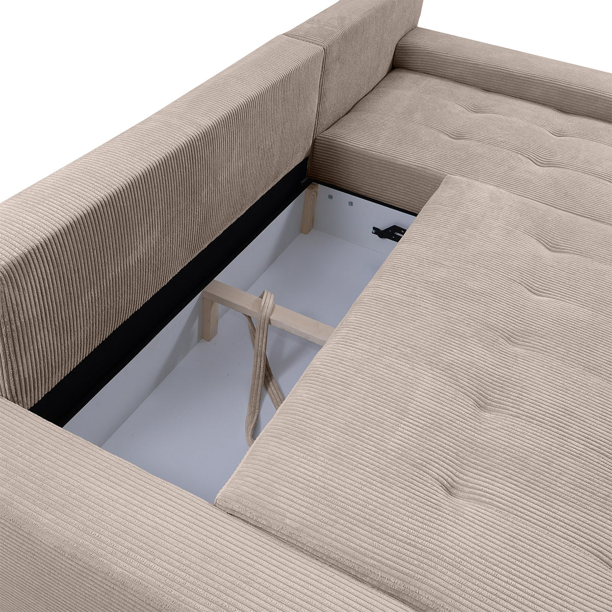 Canapé d'angle convertible droit 4 places coffre Jonas velours côtelé Taupe - vue 4