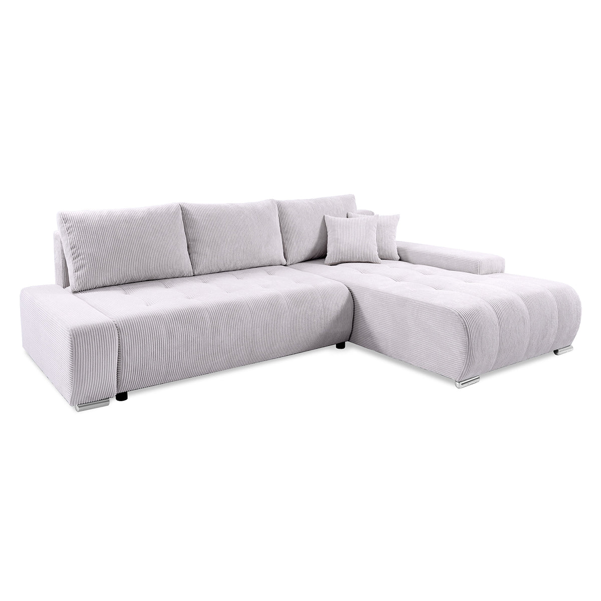 Canapé d'angle convertible droit 4 places coffre Jonas velours côtelé Blanc Cassé