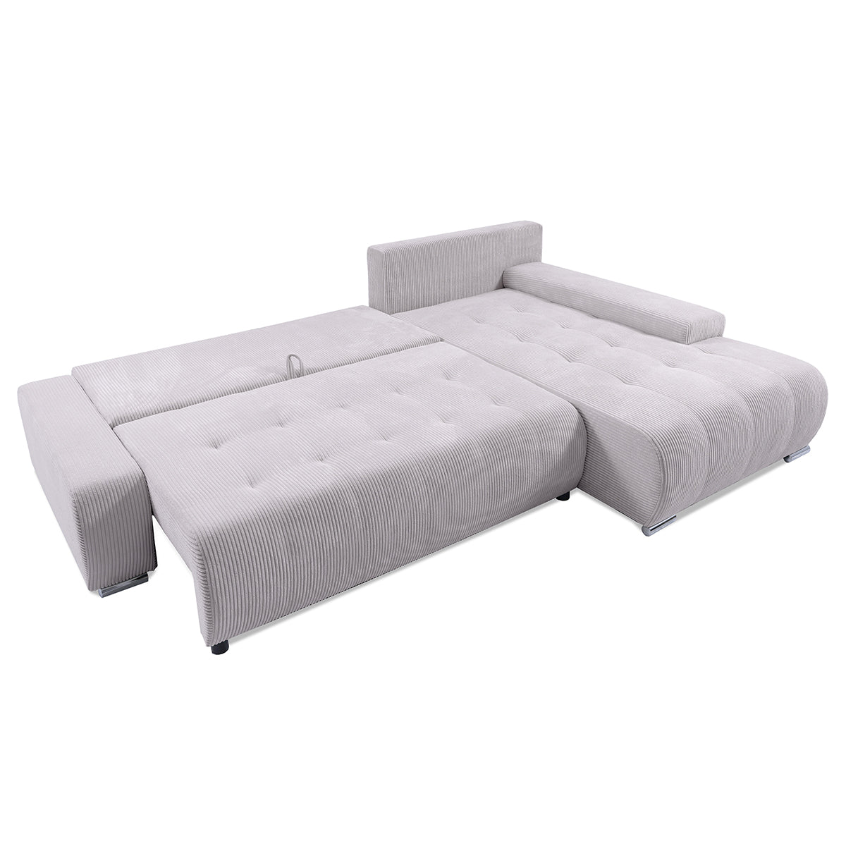 Canapé d'angle convertible droit 4 places coffre Jonas velours côtelé Blanc Cassé - vue 3